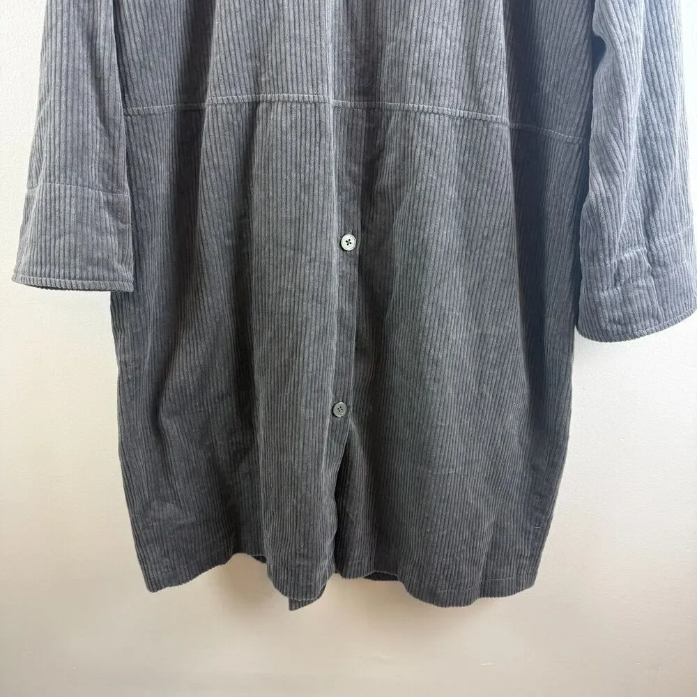 Gudrun Sjoden Gray Corduroy Coat Jacket Button Up Lagenlook Boho Size M - Picture 11 of 16